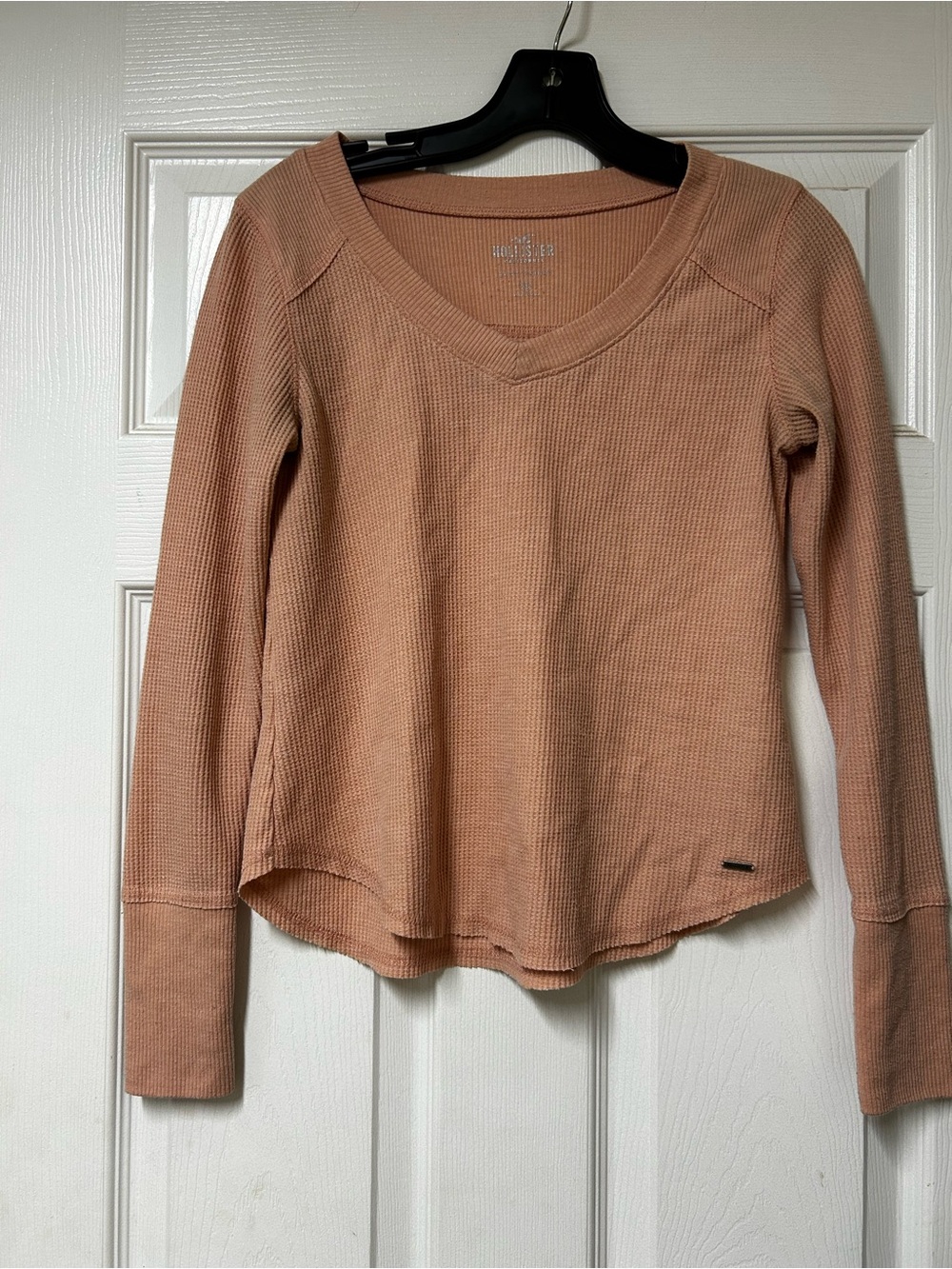 Hollister Long Sleeve Waffle V-Neck Top - Dusty Rose